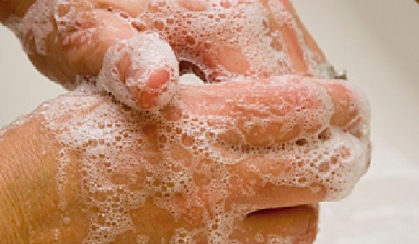Washing hands with a soap