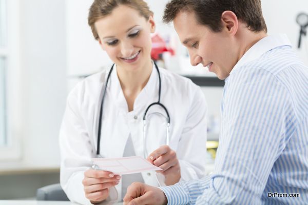 Female doctor with her patient in a consultation in clinic explaining something