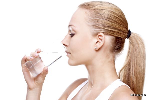 beautiful woman drinking water