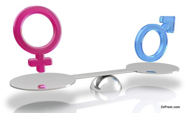 male and female sex balance on white background