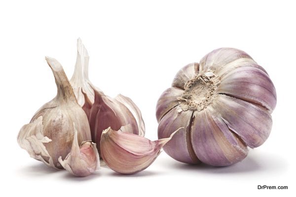 Garlic vegetable closeup isolated on white background