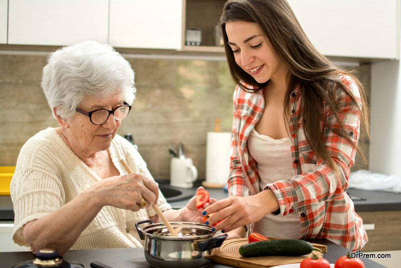 cooking in the kitchen.